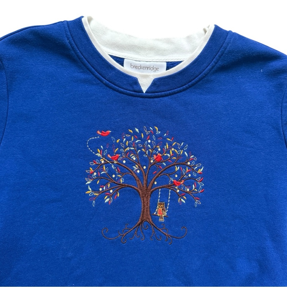 Vintage Y2K Breckenridge Embroidered Birds Double Collar Sweatshirt Size Large - Picture 5 of 5